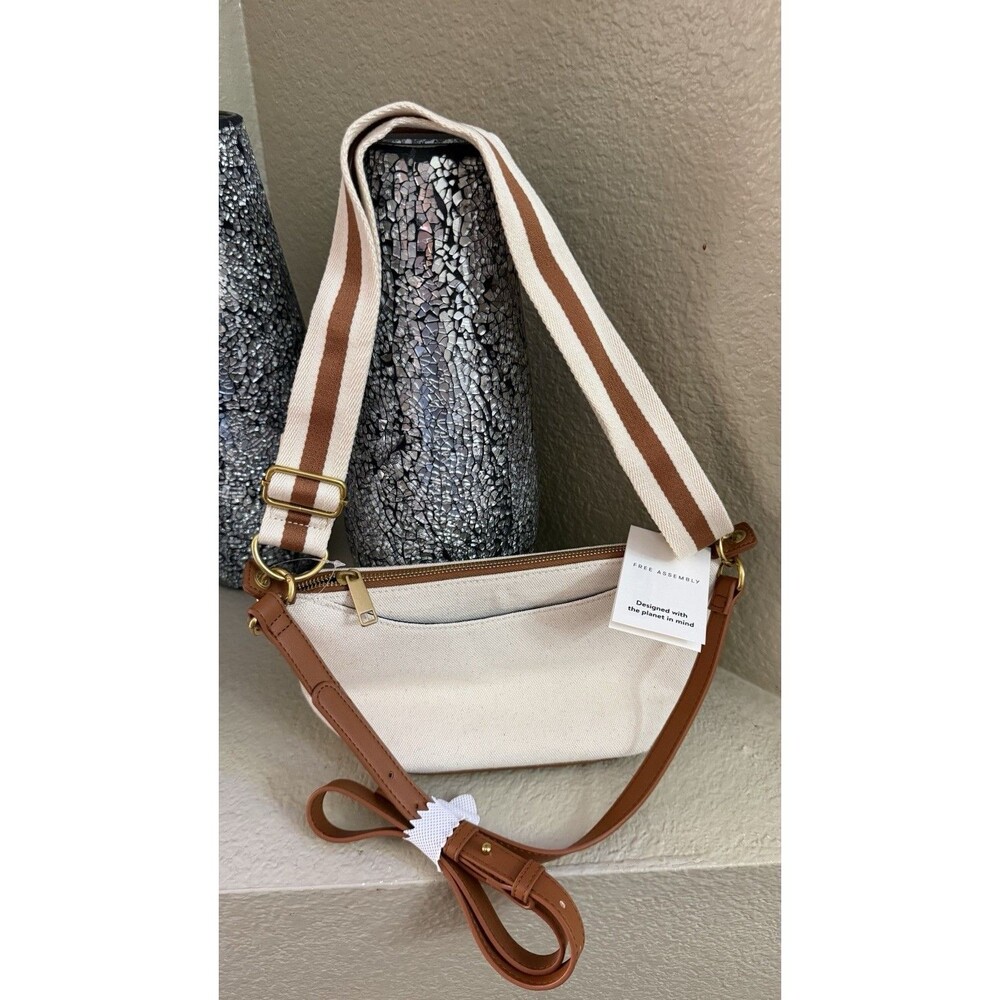 Free Assembly Crossbody Bag Beige & Brown Stripe Strap New With Tags